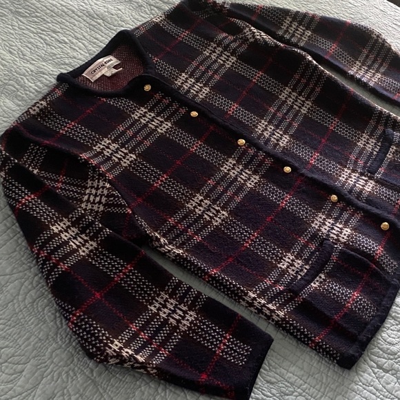 Vintage Navy and Red Plaid Cardigan - Picture 3 of 4